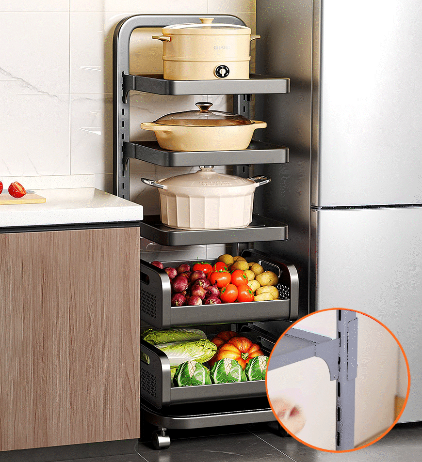 מבצע יום אחרון 79% הנחה🔥עגלת אחסון ירקות סיר פירות מתכווננת עם גלגלים