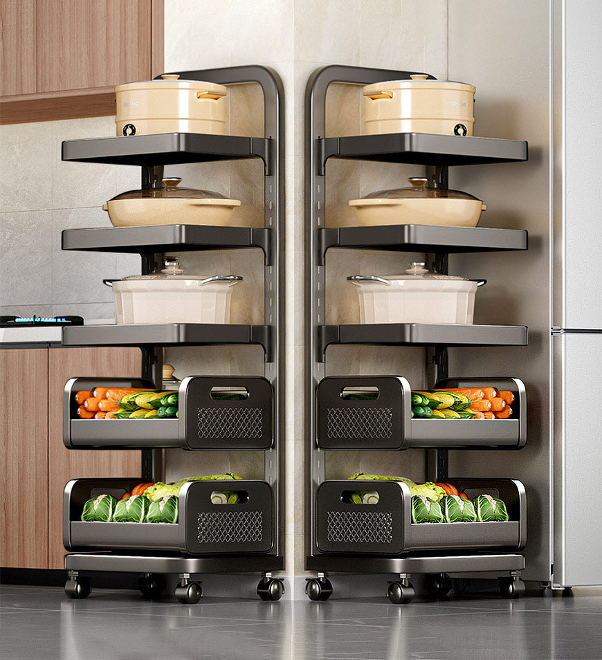 מבצע יום אחרון 79% הנחה🔥עגלת אחסון ירקות סיר פירות מתכווננת עם גלגלים