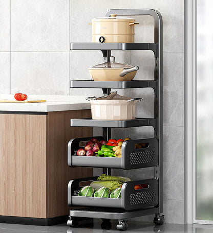מבצע יום אחרון 79% הנחה🔥עגלת אחסון ירקות סיר פירות מתכווננת עם גלגלים